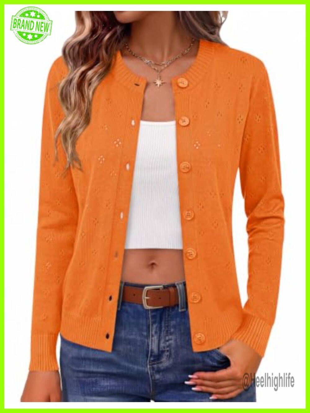 Womens Knit Cardigan Button Down Crew Neck Lightweight Sweater
